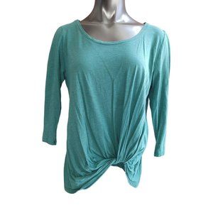 BP Green 1/2 Sleeve Front Knot Tie Scoop Neck Top Size L